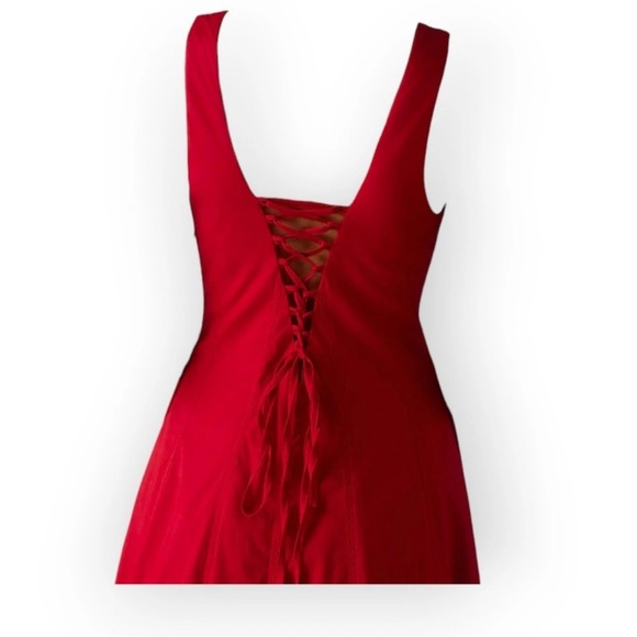 New commense Red Maxi Dress Square Neck Lace-Up Corset Back Size large - Picture 2 of 13